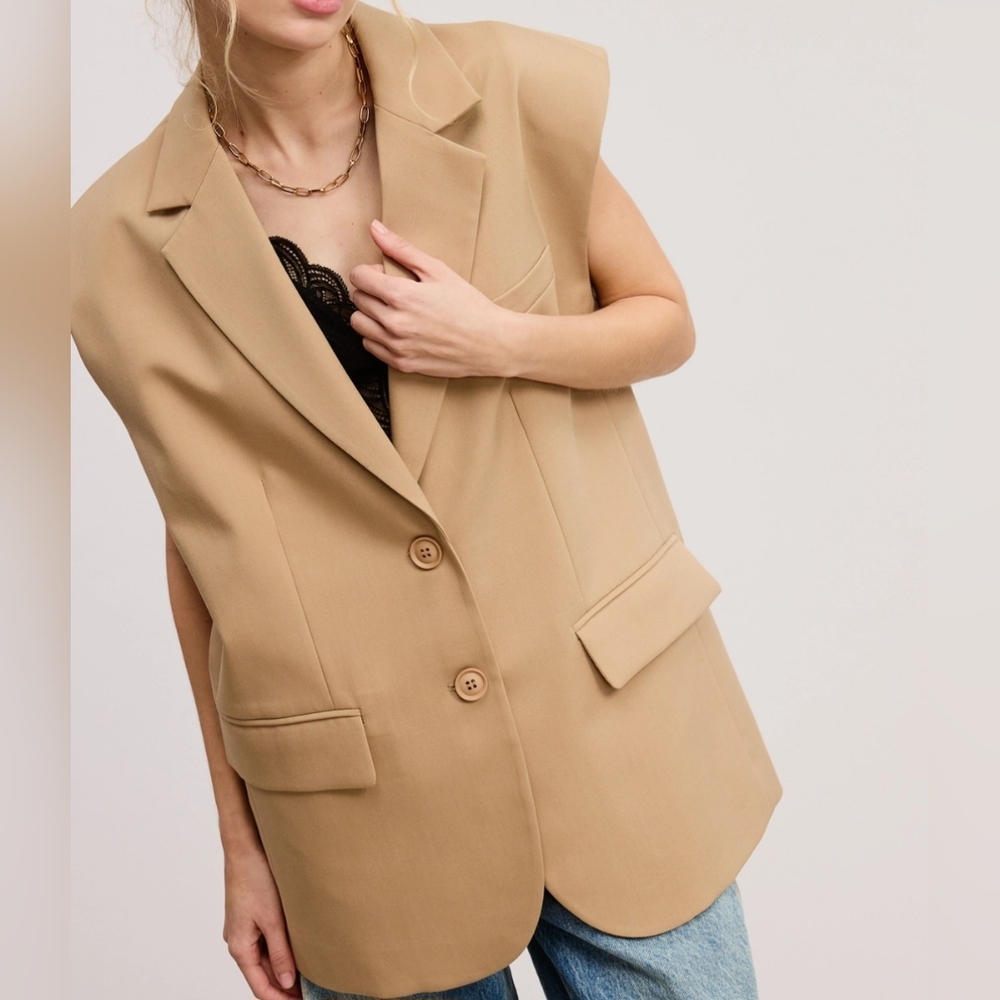 #611 🛑48 S/M Or M/L STYLISH SLEEVELESS Structured Oversized Blazer Vest - Picture 8 of 10